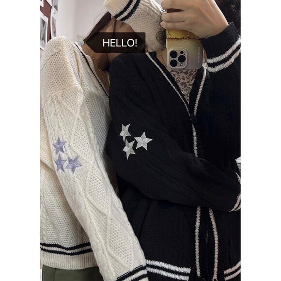 Women's Acrylic Knit Cardigan V-Neck Long Sleeve Oversized Button Sweater - Picture 5 of 7